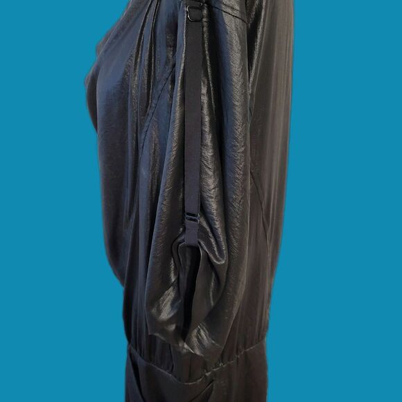 BCBGMAXAZRIA Black Dolman Sleeve Wet Look Cowl Neck Mini Dress Size Small - Picture 5 of 10